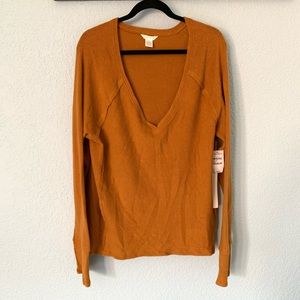 Caslon V-Neck Sweater Raglan Sleeve X-Large Orange